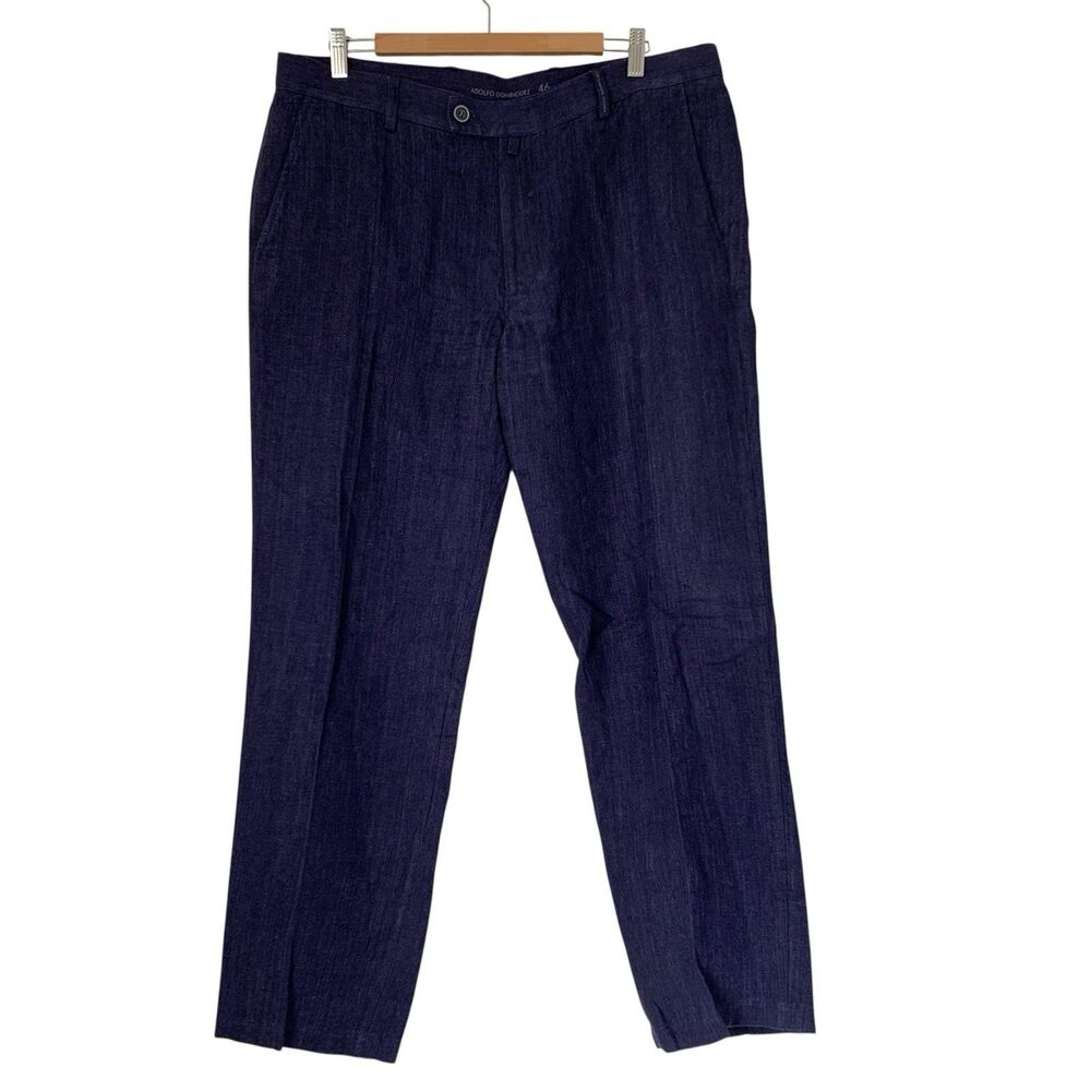 Adolfo Dominguez Linen Trouser Pants Men XL Navy Blue Beach Wedding Coastal Work